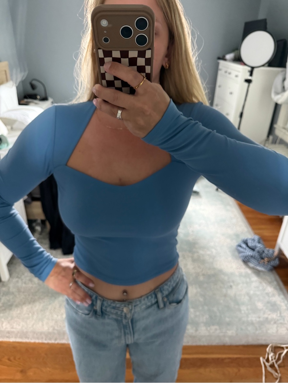 Abercrombie Women's Long Sleeve Square Neck Top in Blue